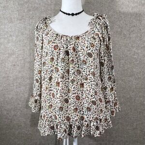 Tory Burch Silk Floral Blouse Womens 10 Ruffle Peplum Flowy Boho Romantic